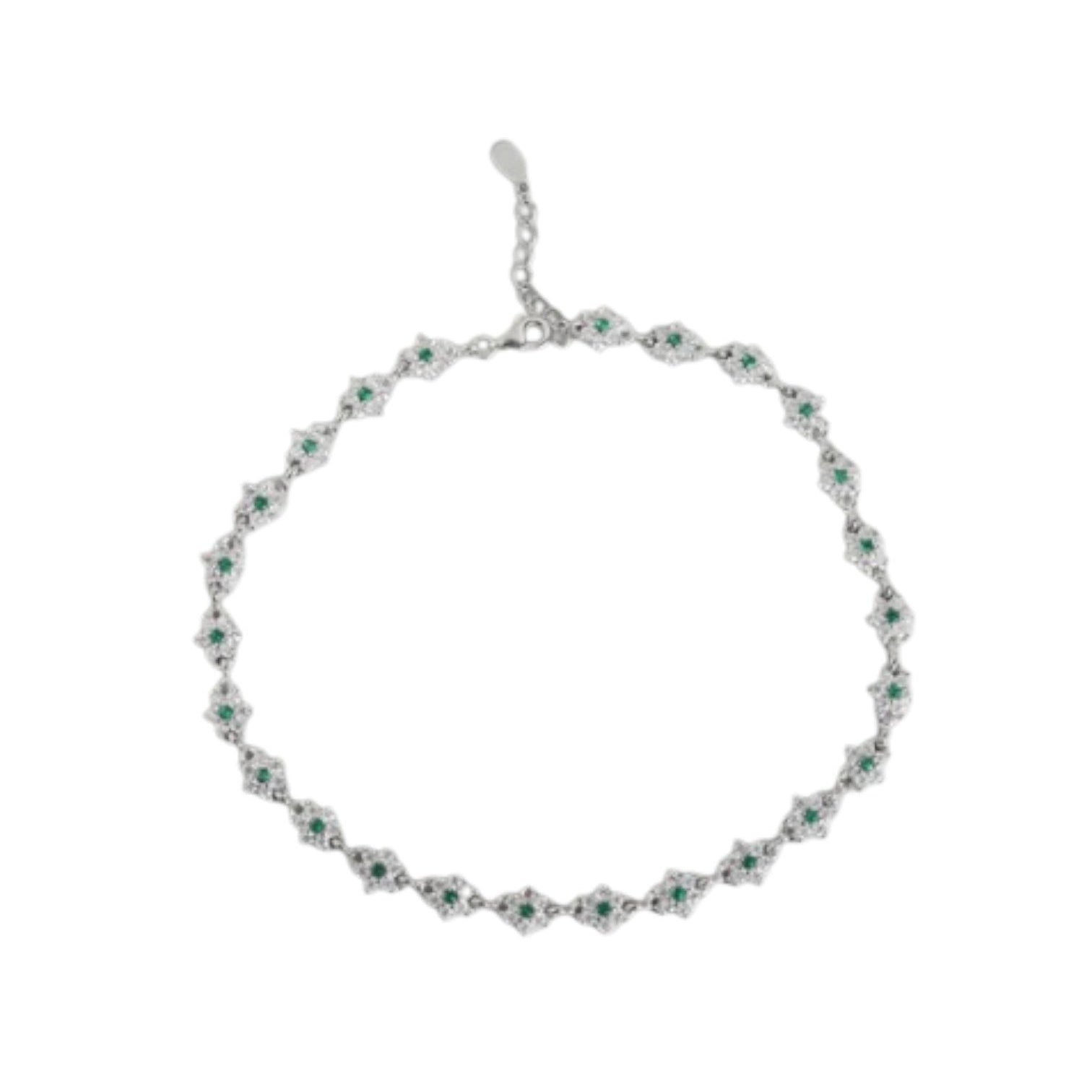 Floral Green Cz Rhodium Plated 925 Sterling Silver Anklet By Kesardeep Impex For Women